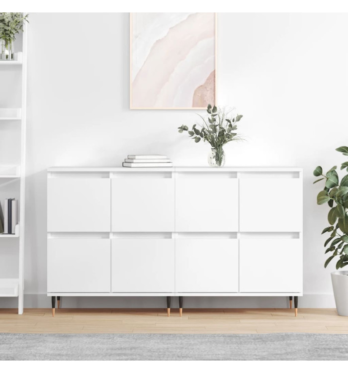 Buffets 2 pcs blanc brillant bois d'ingénierie | Mobilier & Déco