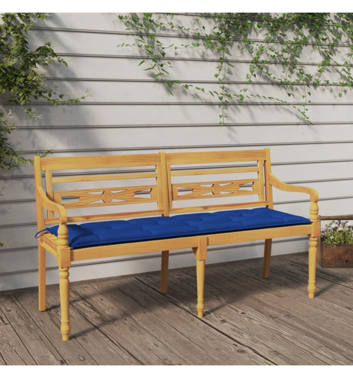 Banc Batavia avec coussin bleu 150 cm Bois de teck massif | Mobilier & Déco