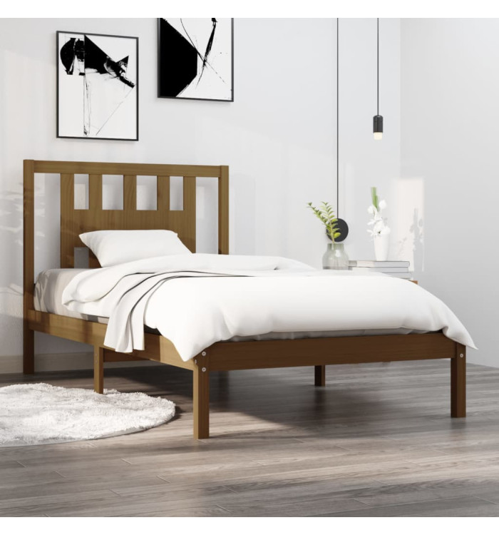 Cadre de lit sans matelas marron miel bois massif 100x200 cm | Mobilier & Déco
