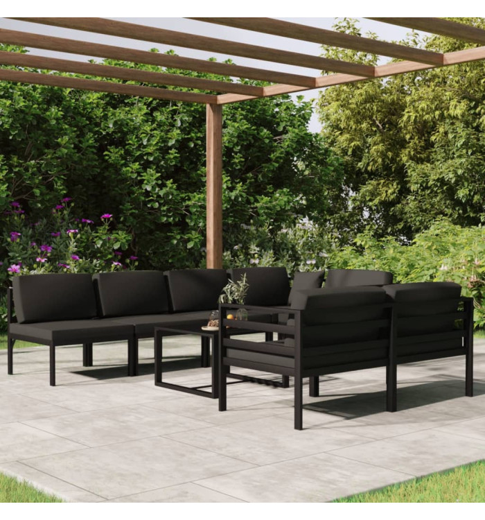 Salon de jardin 8 pcs avec coussins Aluminium Anthracite | Mobilier & Déco