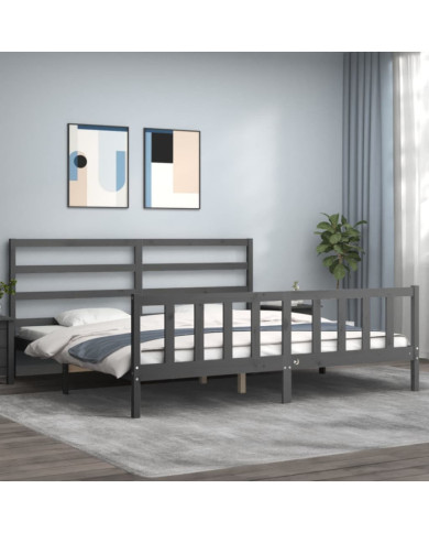 Cadre de lit sans matelas gris 200x200 cm bois massif de pin | Mobilier & Déco