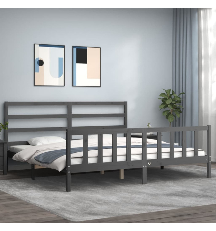 Cadre de lit sans matelas gris 200x200 cm bois massif de pin | Mobilier & Déco