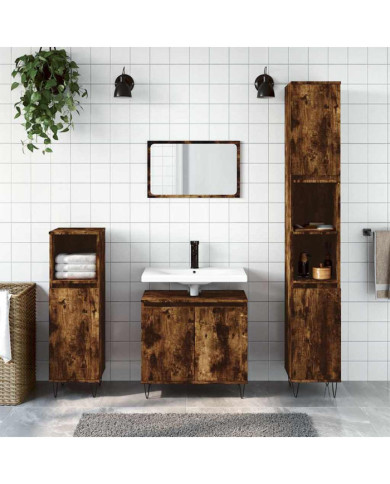 Armoire de bain chêne fumé 58x33x60 cm bois d'ingénierie | Mobilier & Déco