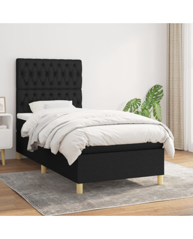 Sommier à lattes de lit avec matelas Noir 90x190 cm Tissu | Mobilier & Déco
