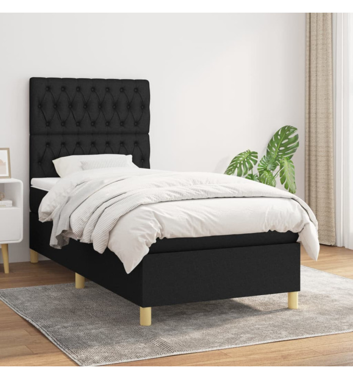 Sommier à lattes de lit avec matelas Noir 90x190 cm Tissu | Mobilier & Déco
