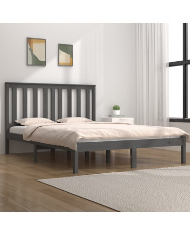 Cadre de lit sans matelas gris bois massif 200x200 cm | Mobilier & Déco
