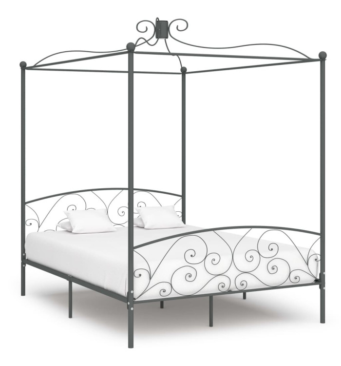 Cadre de lit à baldaquin sans matelas gris métal 160x200 cm | Mobilier & Déco
