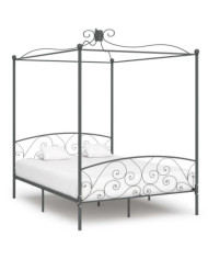Cadre de lit à baldaquin sans matelas gris métal 160x200 cm | Mobilier & Déco