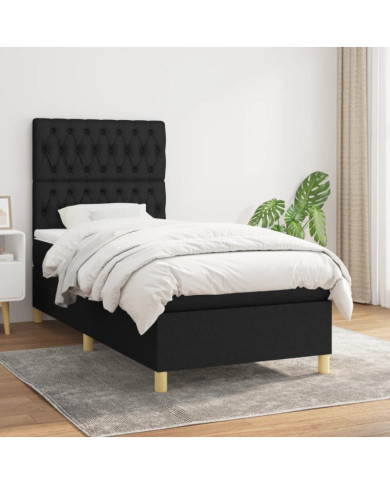 Sommier à lattes de lit avec matelas Noir 90x200 cm Tissu | Mobilier & Déco