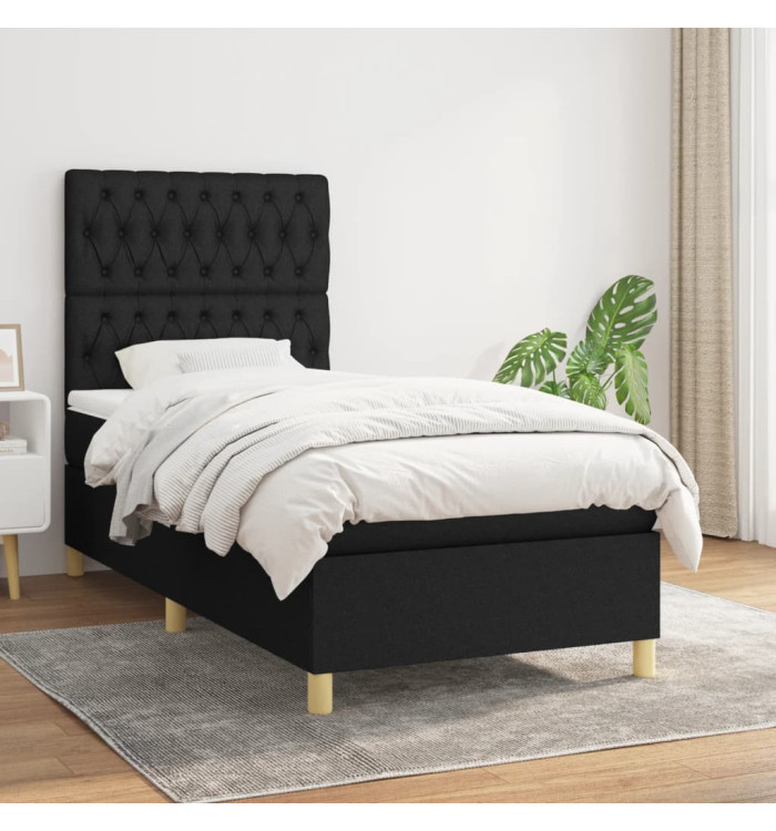 Sommier à lattes de lit avec matelas Noir 90x200 cm Tissu | Mobilier & Déco