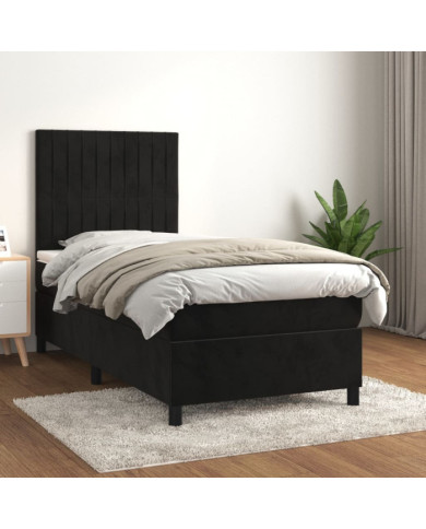 Sommier à lattes de lit avec matelas Noir 90x190 cm Velours | Mobilier & Déco
