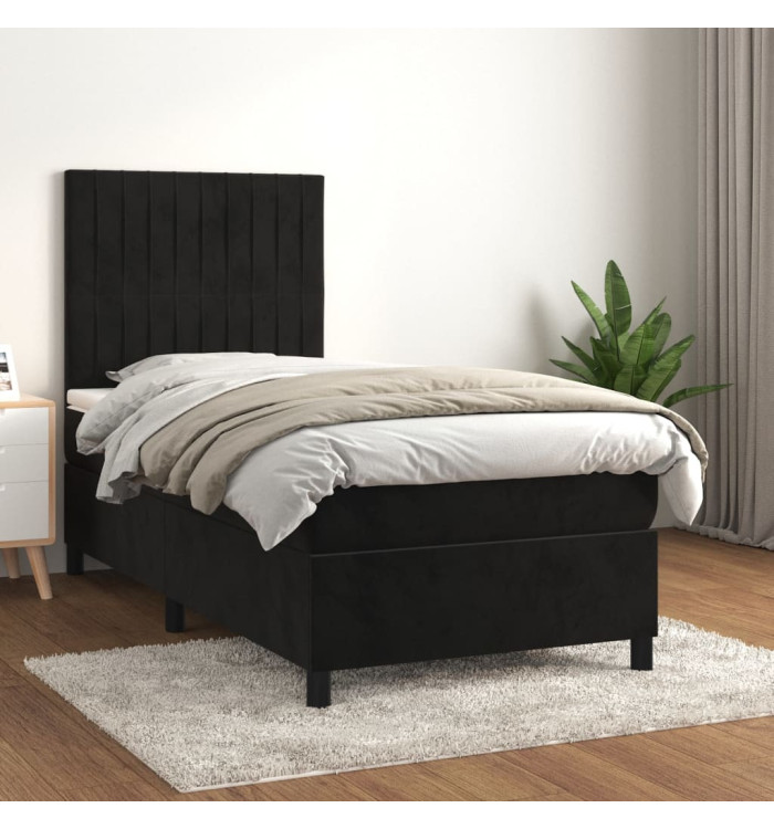 Sommier à lattes de lit avec matelas Noir 90x190 cm Velours | Mobilier & Déco