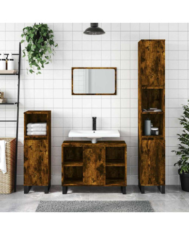 Armoire salle de bain chêne fumé 80x33x60cm bois d'ingénierie | Mobilier & Déco