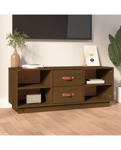 Meuble TV Marron miel 100x34x40 cm Bois de pin massif | Mobilier & Déco