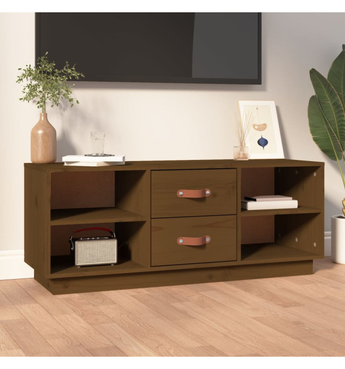 Meuble TV Marron miel 100x34x40 cm Bois de pin massif | Mobilier & Déco