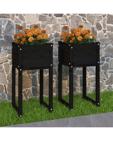 Jardinières 2 pcs Noir 40x40x81 cm Bois massif de pin | Mobilier & Déco