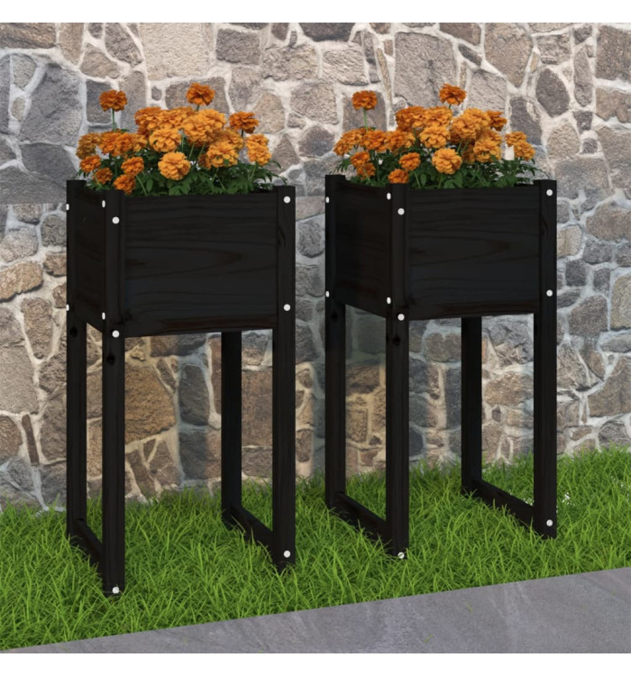 Jardinières 2 pcs Noir 40x40x81 cm Bois massif de pin | Mobilier & Déco