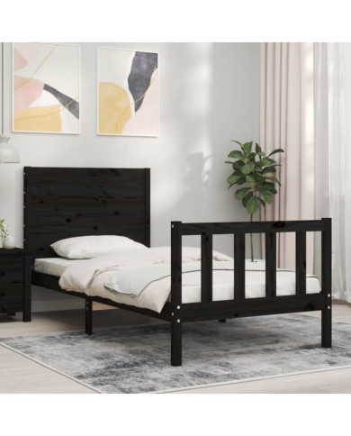 Cadre de lit sans matelas noir 90x200 cm bois de pin massif | Mobilier & Déco