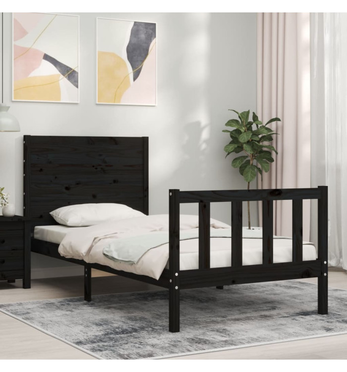 Cadre de lit sans matelas noir 90x200 cm bois de pin massif | Mobilier & Déco