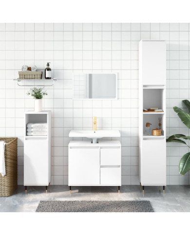Armoire de salle de bain blanc 30x30x190 cm bois d'ingénierie | Mobilier & Déco