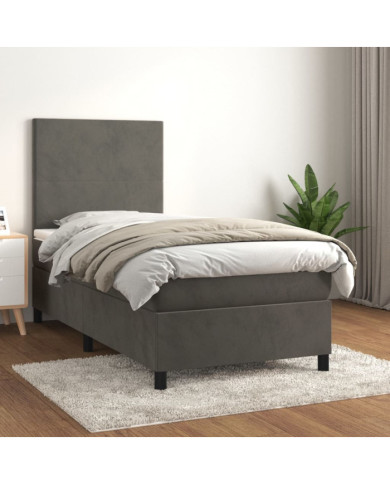 Sommier à lattes de lit et matelas Gris foncé 90x200 cm Velours | Mobilier & Déco