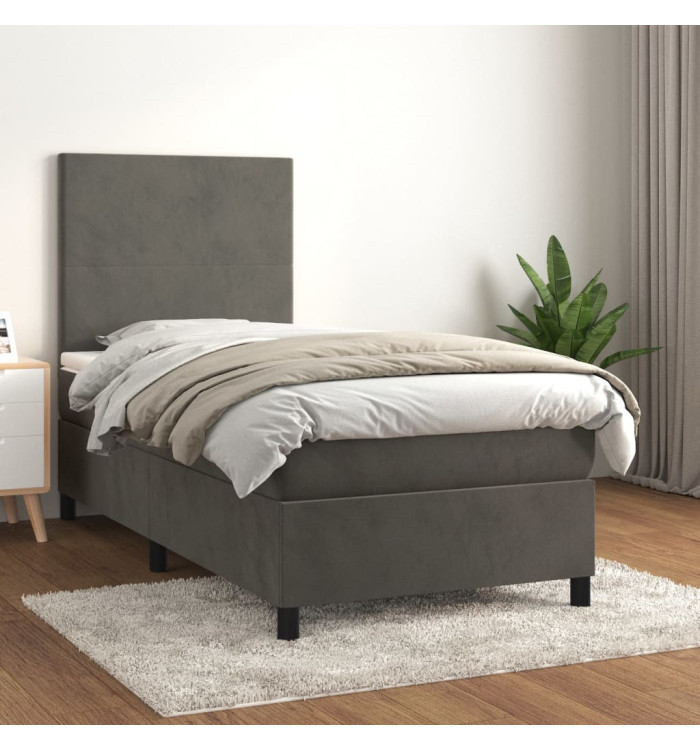 Sommier à lattes de lit et matelas Gris foncé 90x200 cm Velours | Mobilier & Déco