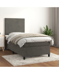 Sommier à lattes de lit et matelas Gris foncé 90x200 cm Velours | Mobilier & Déco