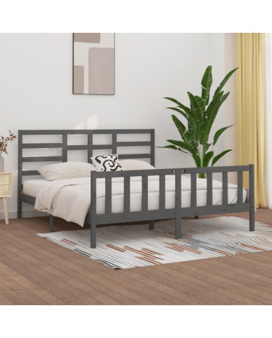 Cadre de lit sans matelas gris 200x200 cm bois massif de pin | Mobilier & Déco