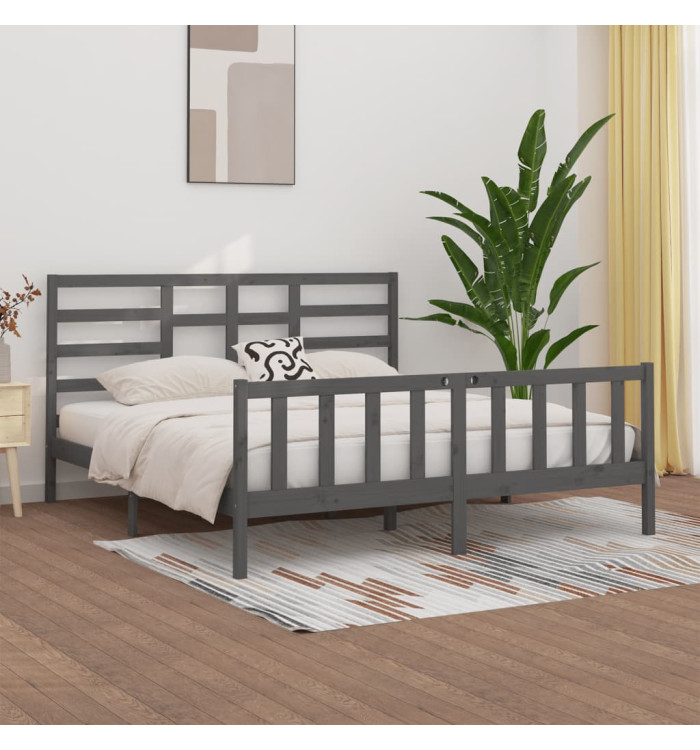 Cadre de lit sans matelas gris 200x200 cm bois massif de pin | Mobilier & Déco