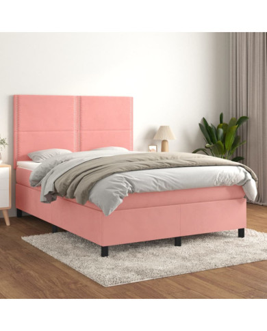 Sommier à lattes de lit avec matelas Rose 140x190 cm Velours | Mobilier & Déco