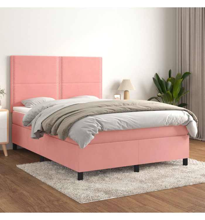 Sommier à lattes de lit avec matelas Rose 140x190 cm Velours | Mobilier & Déco