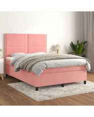 Sommier à lattes de lit avec matelas Rose 140x190 cm Velours | Mobilier & Déco