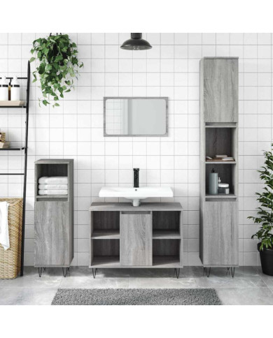 Armoire salle de bain sonoma gris 80x33x60 cm bois d'ingénierie | Mobilier & Déco