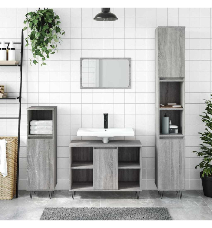 Armoire salle de bain sonoma gris 80x33x60 cm bois d'ingénierie | Mobilier & Déco