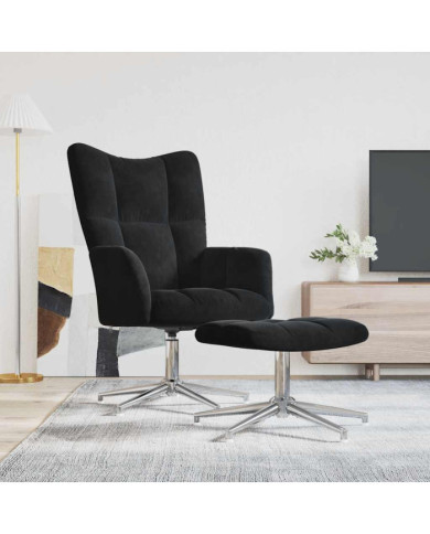 Chaise de relaxation avec tabouret Noir Velours | Mobilier & Déco
