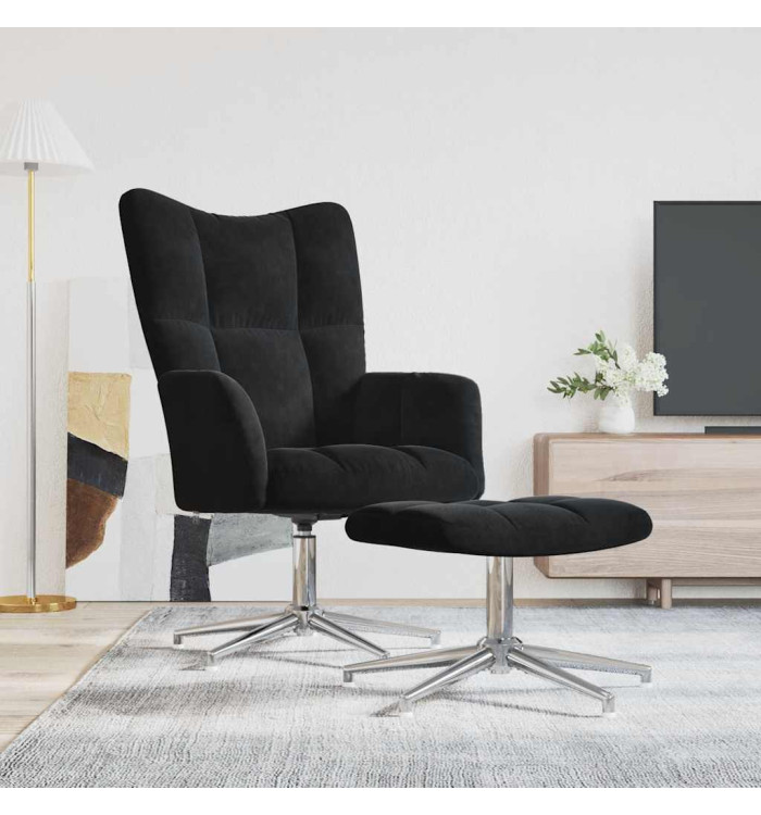 Chaise de relaxation avec tabouret Noir Velours | Mobilier & Déco