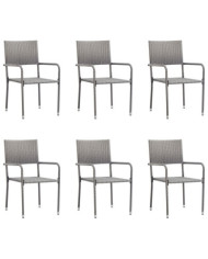 Chaise à dîner de jardin empilable lot de 6 gris résine tressée | Mobilier & Déco