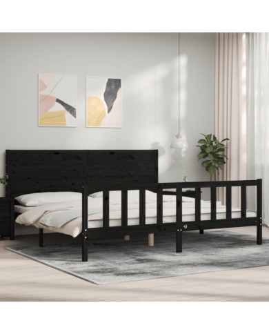 Cadre de lit sans matelas noir 200x200 cm bois massif de pin | Mobilier & Déco