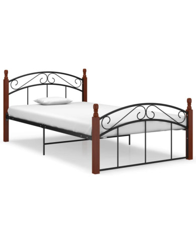 Cadre de lit sans matelas noir métal bois chêne 120x200 cm | Mobilier & Déco