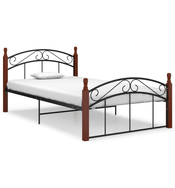 Cadre de lit sans matelas noir métal bois chêne 120x200 cm | Mobilier & Déco