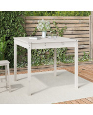 Table de jardin blanc 82,5x82,5x76 cm bois massif de pin | Mobilier & Déco