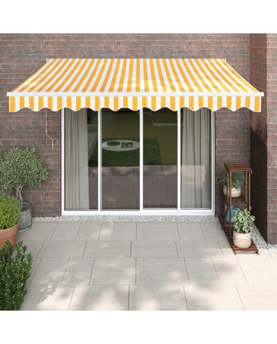 Auvent rétractable automatique jaune et blanc 3,5x2,5 m | Mobilier & Déco