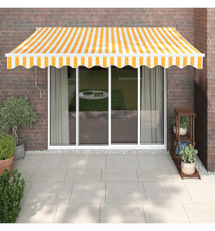 Auvent rétractable automatique jaune et blanc 3,5x2,5 m | Mobilier & Déco