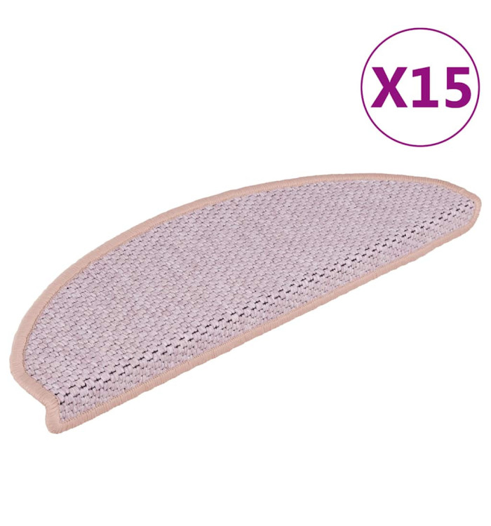 Tapis d'escalier autocollants aspect sisal 15 pcs rose | Mobilier & Déco