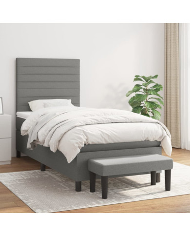 Sommier à lattes de lit et matelas Gris foncé 90x190 cm Tissu | Mobilier & Déco
