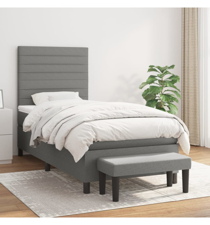 Sommier à lattes de lit et matelas Gris foncé 90x190 cm Tissu | Mobilier & Déco