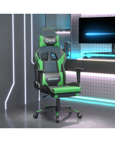 Chaise de jeu avec repose-pied Noir et vert Similicuir | Mobilier & Déco