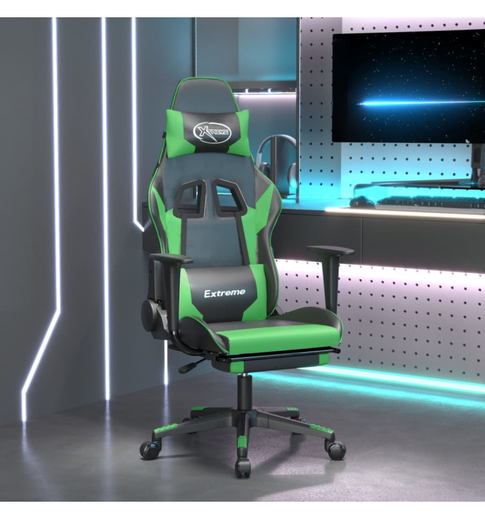 Chaise de jeu avec repose-pied Noir et vert Similicuir | Mobilier & Déco