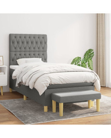 Sommier à lattes de lit avec matelas Gris foncé 90x200 cm Tissu | Mobilier & Déco
