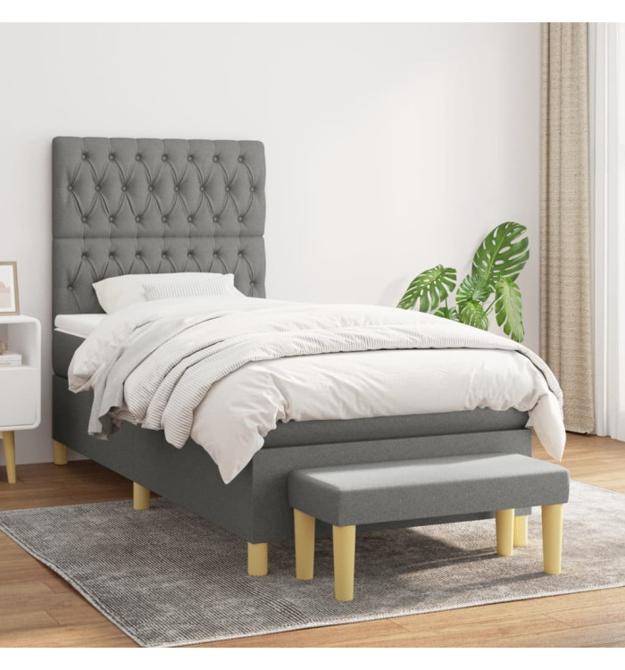 Sommier à lattes de lit avec matelas Gris foncé 90x200 cm Tissu | Mobilier & Déco